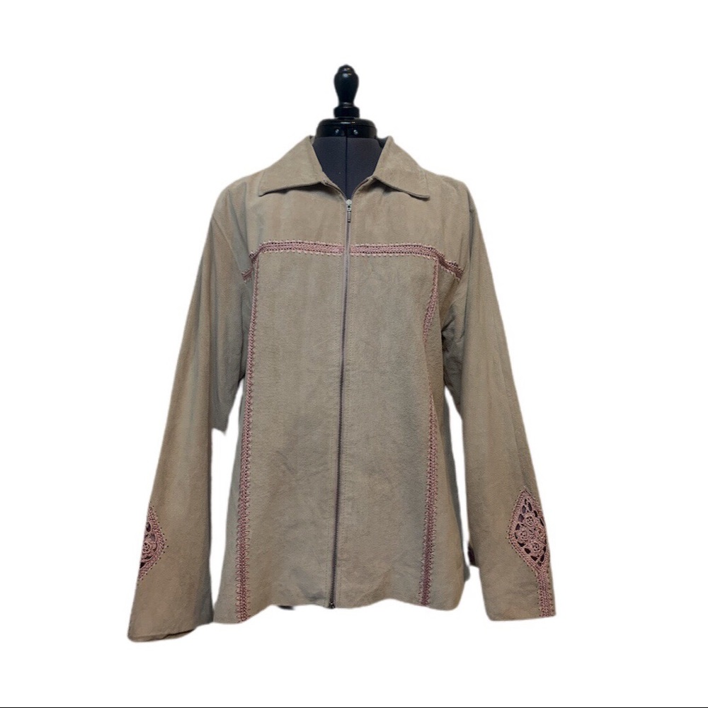 Western Real Suede Jacket with Pink Embroidery